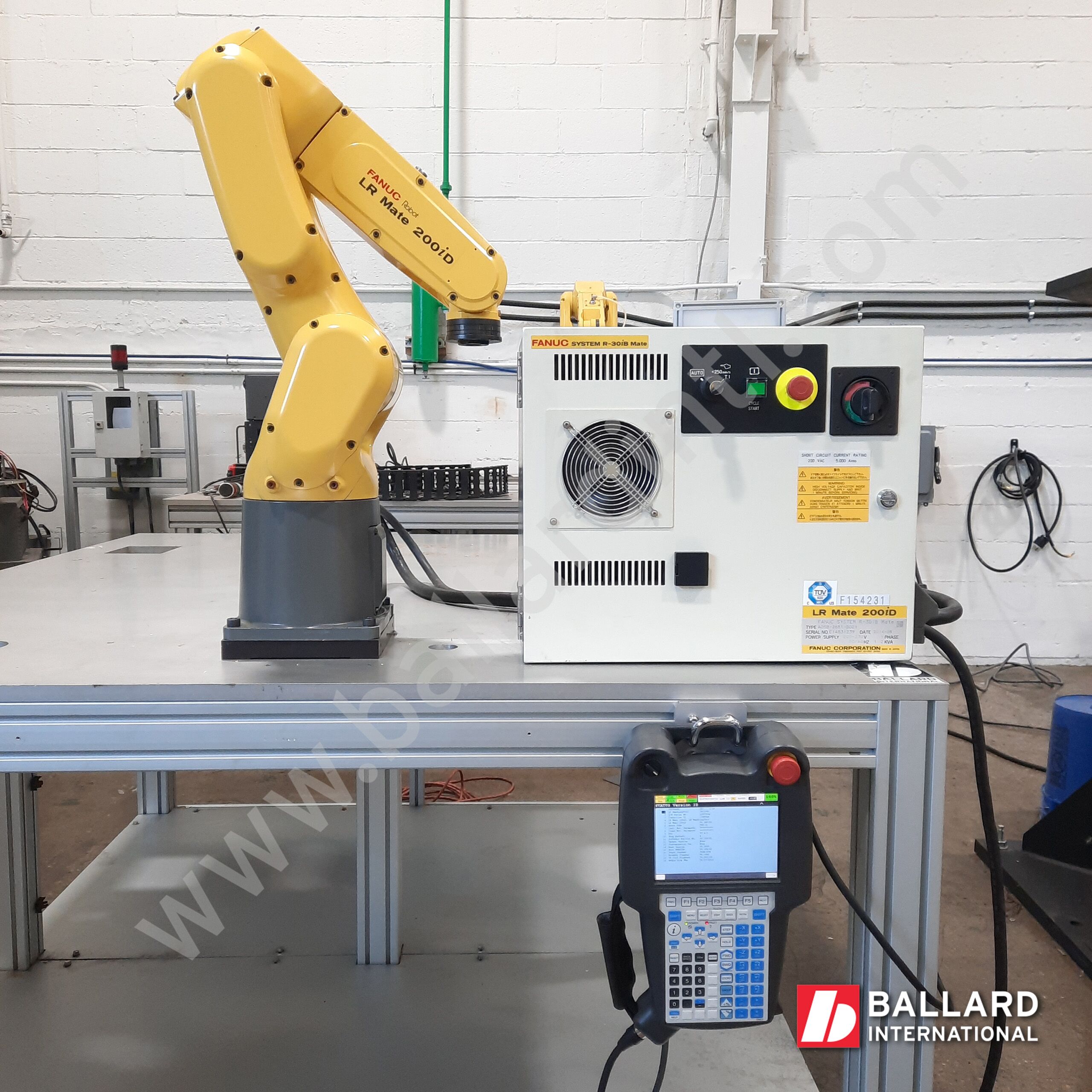 FANUC LR Mate 200iD complete robot system with R30iB Mate controller, teach pendant and cables under power F154231